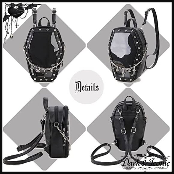 Gothic Coffin Shape Vegan Leather Backpack with 3 Inserts, Adjustable Straps main image 7